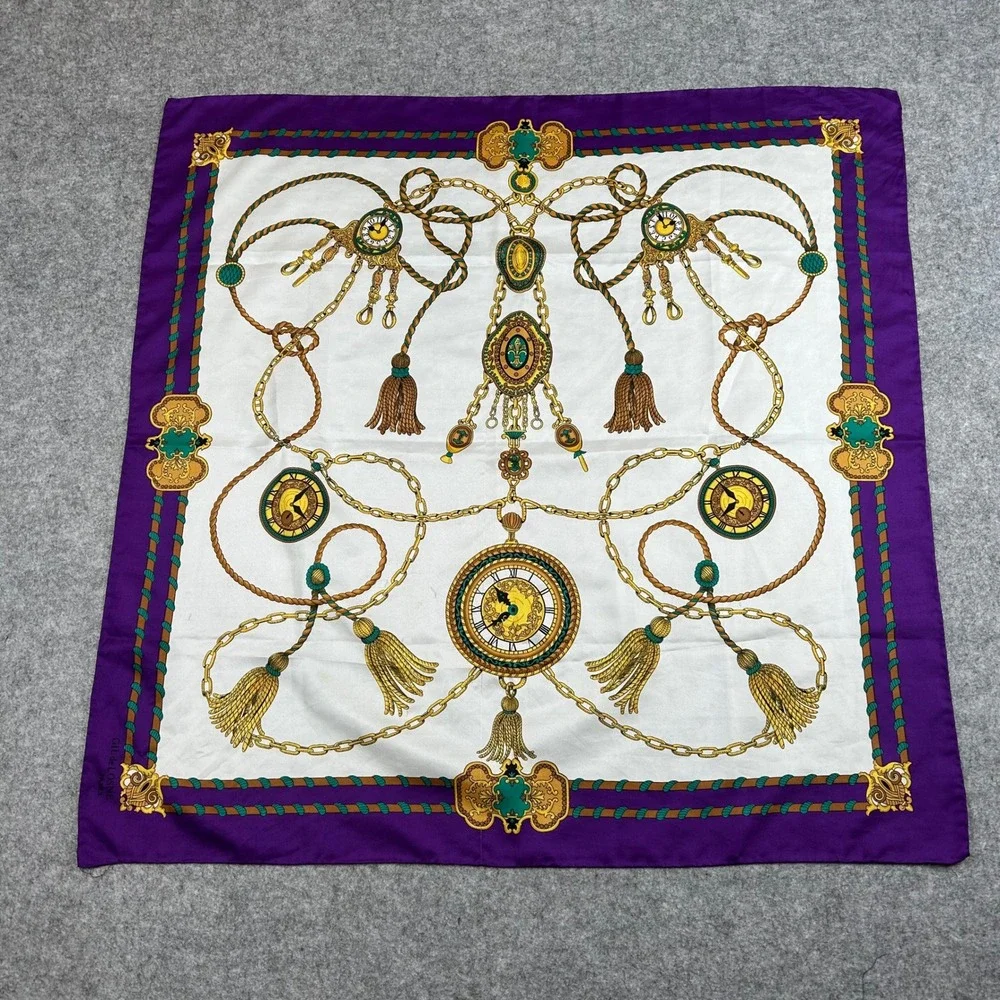 GUC Vintage Gil De Losne Paris Scarf Purple White Gold Old Money Classic Prep